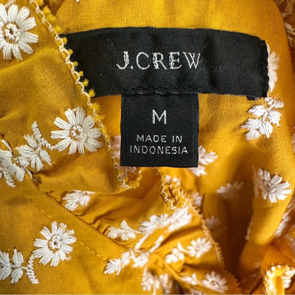 J. Crew Mustard Yellow Floral Tie-Neck Ruffle Sleeve Blouse - Picture 8 of 9